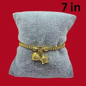 Bracciale Donna Cuore 18K 22K 23K 24K THAI BAHT ORO GIALLO 7 in - Foto 1 di 7