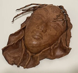 Vintage Hand Made Leather Art Face Twisted Hair Mask African Art Antique - Picture 1 of 3