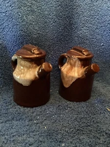 Vintage Red Clay Milk Can Set Salt &Pepper Shakers, Ceramic, Japan - Picture 1 of 5