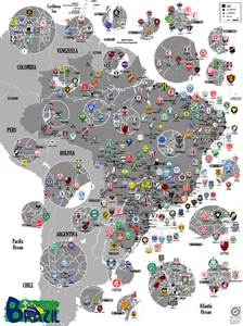 BRAZIL Football Clubs Map. Poster. Cartography. (50 x 70 cm) - Foto 1 di 1