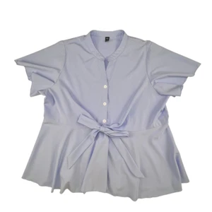 SHEIN Bluse Damen 4X hellblau Mandarin Ausschnitt vorne zum Binden elegant Büro Arbeit Oberteil - Bild 1 von 9