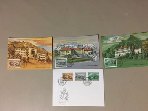 Set of four LIECHTENSTEIN ORDERS AND MONASTERIES  fdc-three are maxi cards Cover