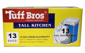 Tuff Bros Tall Kitchen Trash Garbage Bags 13 Gallons Home Supplies 13Bags 1-Box - Picture 1 of 1