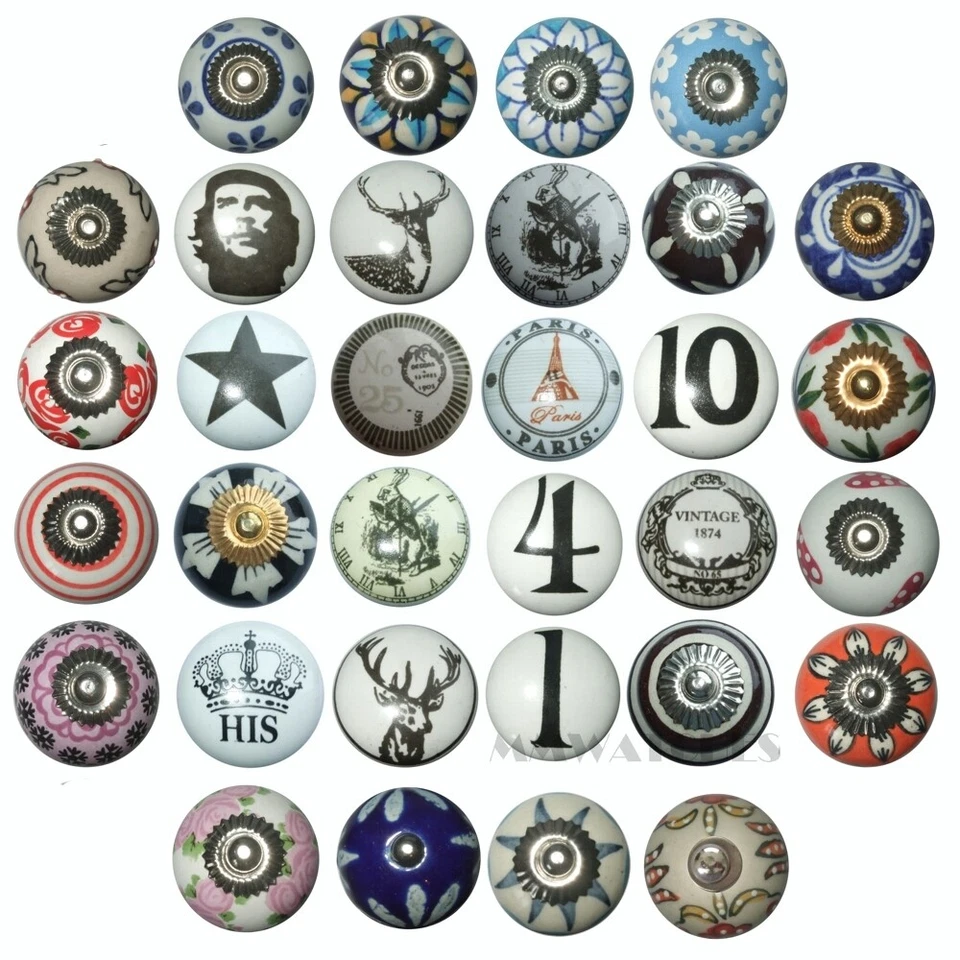 VINTAGE SHABBY CHIC BLACK WHITE CERAMIC CUPBOARD DOOR KNOBS DRAWER HANDLE KB03 - Image 1 of 1