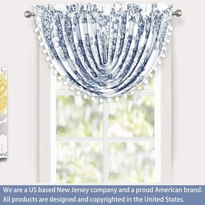 Damask Farmhouse Floral Medallion Pattern Waterfall Swag Valance Windows Curtain - Picture 1 of 9