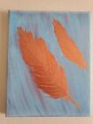Handmade Acrylic Painting Wooden Frame 10x8 Art Decor Feather
