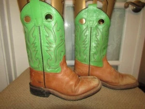 Old West Youth Brown & Green Cowboy Western Boots Kids size 13 M style BSC 1853 - Picture 1 of 9