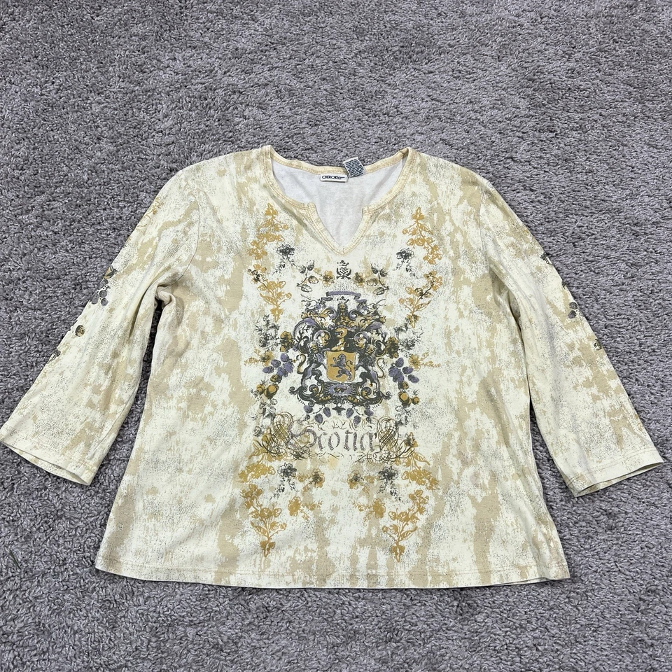 Vintage Cherokee Floral Top Flare Sleeve Y2K Whimsy Fairy Grunge Womens XL - Image 1 of 4