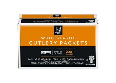 Member's Mark White Plastic Cutlery Packets 200 ct – Fork, Knife, Spoon Set - Image 1 of 4