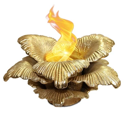 Chatsworth Gold Botanical Leaf Gel Fuel Tabletop Fire Bowl & Snuffer In/outdoor - Image 1 of 4