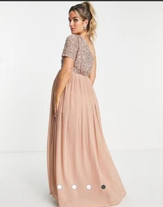 Beauut Asos bridesmaid embellished bodice one shoulder maxi dress in taupe UK 14 - Picture 1 of 9