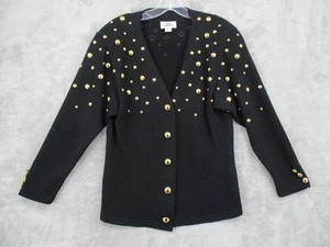 Vintage Mike Korwin Sweater Womens 12 Studded Cardigan Shoulder Pads Glam Knit - Picture 1 of 8