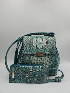 Bolso Bandolera Brahmin Margo Azul Mineral Melbourne y Cartera para Tarjetas de Crédito a Juego - Imagen 1 de 21
