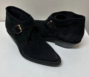 Tod's Women's Tex Gomma Ankle Bootie Boot Buckle Suede Black EU 36.5 US 6.5 - Picture 1 of 12