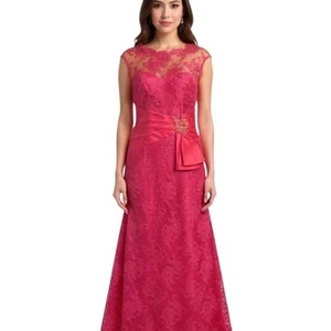 Teri Jon by Ricky Freeman Gown Women's Size 2 Red Lace Formal Party Maxi Dress - Picture 1 of 21