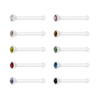 Conjunto de 10 peças de piercings Nariz de acrílico transparente CZ piercings de narina de cristal - Imagem 1 de 4