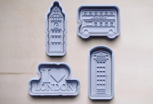 Keksform London 4er Set PLA mit Stempel – Big Ben, Bus, Telefonzelle, Schrift - Bild 1 von 9