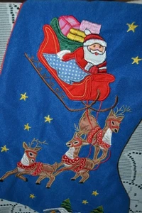 22" Christmas Stocking ~ Santa in Sleigh with Reindeer ~ 1998 - Foto 1 di 8