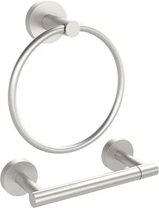 WZRUA Toilettenpapierhalter & Handtuchring-Set Wandmontage, Nickel gebürstet Edelstahl - Bild 1 von 5