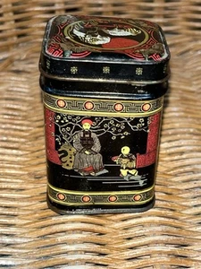 Vintage Chinese Small Tea TIN 1970's Black Red Gold Cranes Asian Women Men 3” - Picture 1 of 5