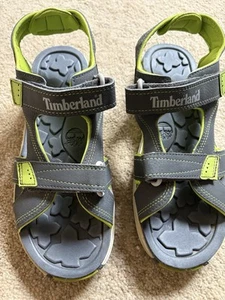 Timberland Youth Size 6 Sandals Double Hook & Loop Closure Gray Lime Green EUC - Picture 1 of 7