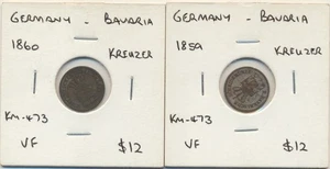 Germany: Bavaria 1859, 1860 Kreuzer KM-473 (2 Coins) - Picture 1 of 2