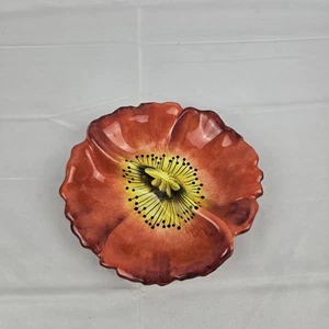 Vtg California Pottery Poppy Floral Divided Condiment Dish Orange Yellow 7.75" - Picture 1 of 8