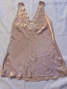 Vintage Val Mode Lingerie Slip Medium Blush Satin Embroidered Nightgown 80s 90s - Picture 1 of 10