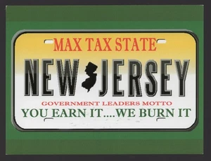 Postcard - New Jersey License Plate Taxes Saying - Picture 1 of 2