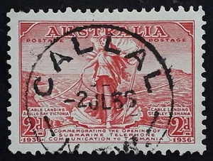 1936 Australia 2d Scarlet Tasmanian Cable Stamp CAL LAL N.S.W. Postmark - Picture 1 of 2