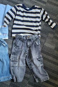 OLD NAVY BLACK 8 POCKET JEANS 18-24 MO./ GARANIMALS 18 MO. STRIPED PULLOVER TOP - Picture 1 of 1
