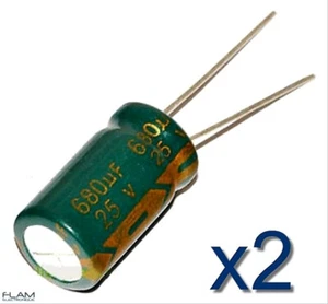 2x Condensateur électrolytique 25V 680uF LOW ESR Electrolytic Capacitor 16x8mm - Imagen 1 de 4