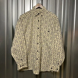 90s Vintage Barn Fly Outdoor Deer Nature Button Down Mens Shirt Tan Mens Medium - Picture 1 of 8