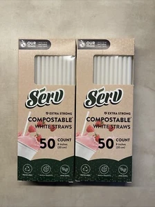 2 PACKS Of Serv Extra Long Compostable White Straws 50 Count 8 Inches - Picture 1 of 4