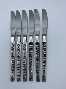 Stainless Steel Japan Flatware Scallop Heart Unknown Vintage 6 Dinner Knives MCM - Picture 1 of 7