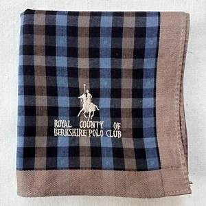 Vintage Men's Handkerchief Cotton Black Blue Brown Check Plaid Pocket Square 18" - Picture 1 of 3