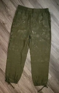 Anthropologie Womens Small Pants Green Burnout Floral Joggers Silky Preppy - Picture 1 of 8