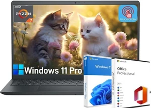 Dell Inspiron 15.6" Touch Laptop AMD Ryzen 7 7730U Office Lifetime & Win 11 Pro - Picture 1 of 8