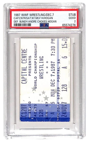 PSA Pop 1 WWF SATURDAY NIGHT'S MAIN EVENT 14 stub ANDRE chokes HULK HOGAN 1987 Cover