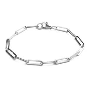 BRACELET CHAINE ARGENTE TROMBONE UNISEXE 18,4cm ACIER INOX HYPOALLERGENIQUE - Imagen 1 de 1