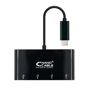 Nanocable - Adaptador USB-C a 4xUSB 3.0. USB-C/M-USB 3.0/H, Negro, 10 cm - Imagen 1 de 2