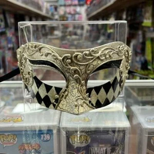 Men's Masquerade Eye Mask Mardi Gras Venetian Elegant Mask Silver Black Argyle - Picture 1 of 2