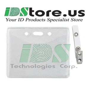 10 Clear Vinyl Horizontal Badge Holder & 10 ID Badge Clear Vinyl Strap Clips - Picture 1 of 2