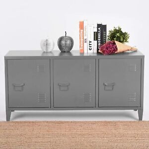 Industrial Storage Sideboard Large Metal Display Cabinet Retro Console Table