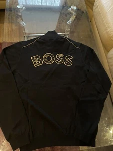 New Mens Hugo Boss Large Back Curved Graphic Logo 1/2 Half Zip Sweater Jumper S - Picture 1 of 6