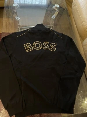 New Mens Hugo Boss Large Back Curved Graphic Logo 1/2 Half Zip Sweater Jumper S - Image 1 of 4