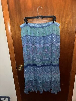VTG JM Collection Womens Blue Floral Paisley Maxi Skirt Size 18 Boho  - Image 1 of 4