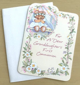 Granddaughter's First Communion GREETING CARD - NEW - Praying Teddy Bear - Picture 1 of 3