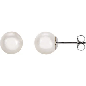 8mm White Akoya Cultured Pearl Earrings In 14K White Gold - Picture 1 of 2