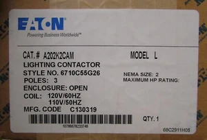 EATON CUTLER HAMMER A202K2CAM Size 2 Lighting Contactor 110/120V 3 Pole *SEALED* - Picture 1 of 2